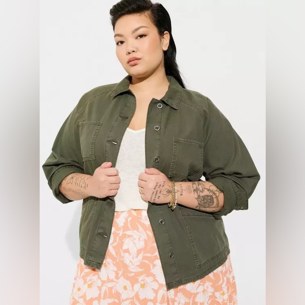 Torrid Canvas Raglan‎ Chore Jacket In Olive Green Size 2X